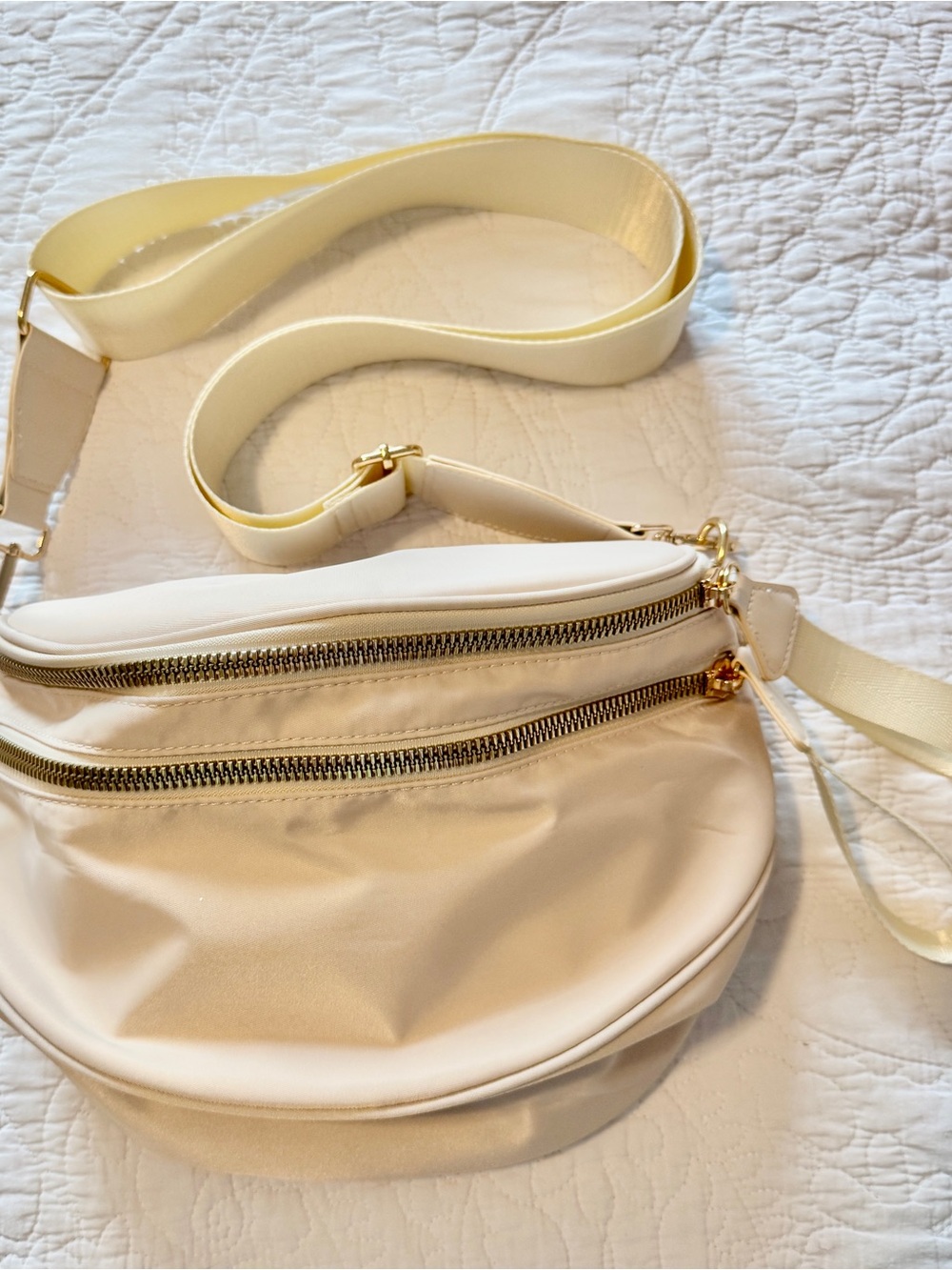 Cream Crossbody Belt Bag with Gold Hardware